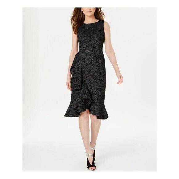 Calvin Klein Dress Women 12 Stretch Bottom Ruffles Zipper Knee Length Sheath NEW - Picture 1 of 11